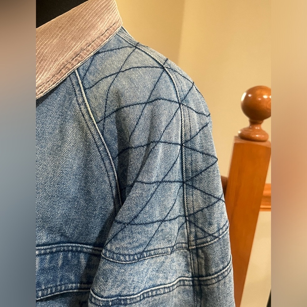 VINTAGE 80s & 90s INCROWD DENIM AND AZTEC THRASHED BARN JACKET, WOMEN SIZE L - Picture 11 of 15